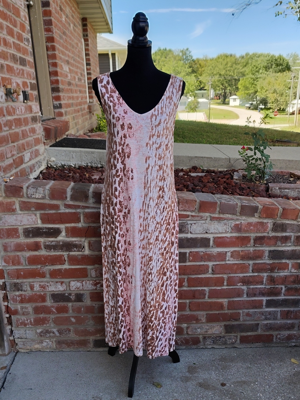 Belle by Kim Gravel Cotton Modal Slub Knit Maxi Dress Size M Animal Print Boho